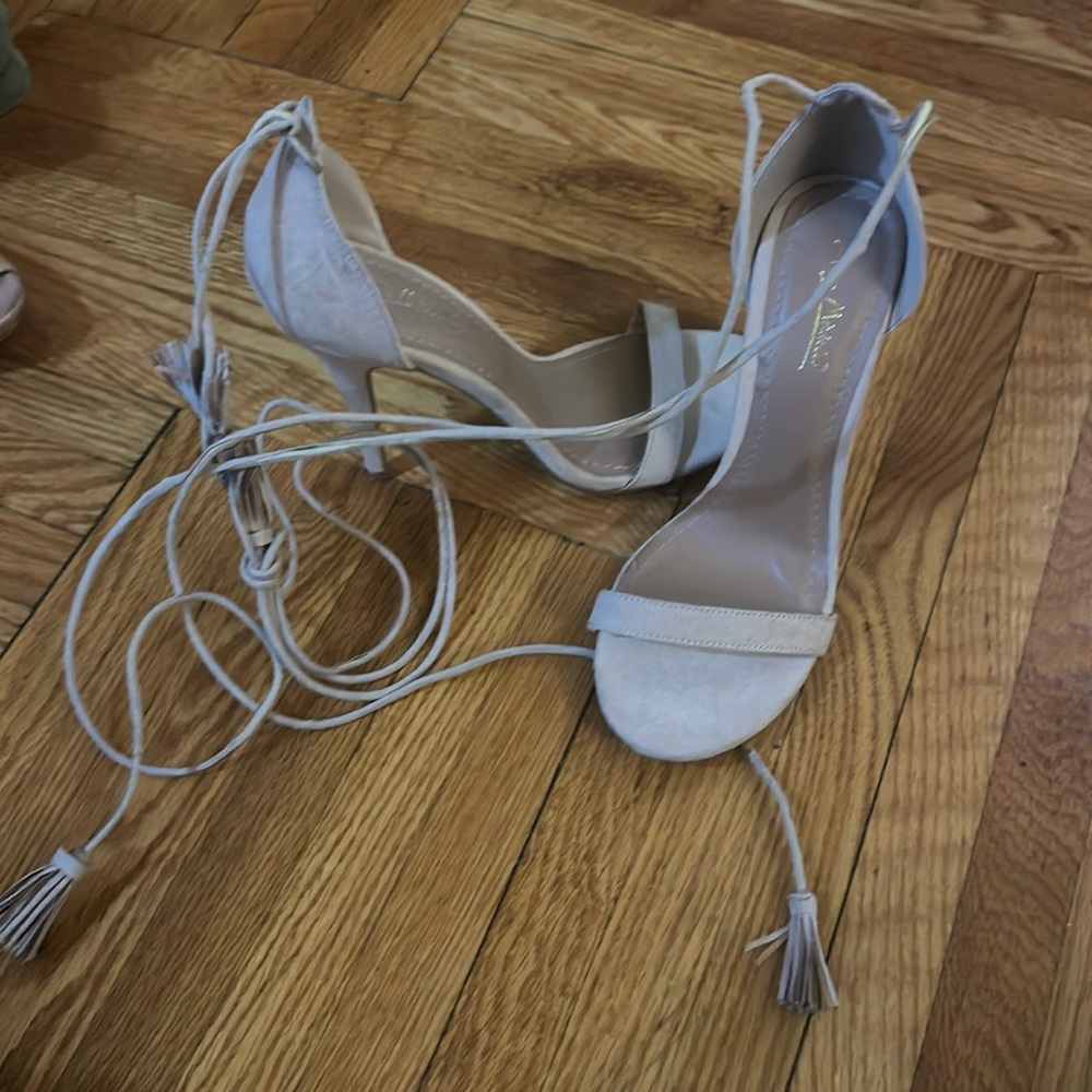 Anne Michelle Nude Lace Up Heels
